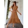 imagePRETTYGARDEN Womens Summer Floral Boho Dress Wrap V Neck Short Sleeve Ruffle ALine Flowy Maxi Wedding Guest DressesSolid Brown