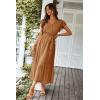 imagePRETTYGARDEN Womens Summer Floral Boho Dress Wrap V Neck Short Sleeve Ruffle ALine Flowy Maxi Wedding Guest DressesSolid Brown