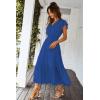 imagePRETTYGARDEN Womens Summer Floral Boho Dress Wrap V Neck Short Sleeve Ruffle ALine Flowy Maxi Wedding Guest DressesSolid Dark Blue