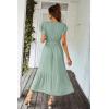 imagePRETTYGARDEN Womens Summer Floral Boho Dress Wrap V Neck Short Sleeve Ruffle ALine Flowy Maxi Wedding Guest DressesSolid Green