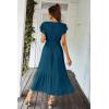 imagePRETTYGARDEN Womens Summer Floral Boho Dress Wrap V Neck Short Sleeve Ruffle ALine Flowy Maxi Wedding Guest DressesSolid Lake Blue