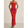imagePRETTYGARDEN Womens Summer Printed Tube Maxi Dress Strapless Bodycon Sleeveless Night Out Long DressesFloral Rust Red