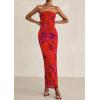 imagePRETTYGARDEN Womens Summer Printed Tube Maxi Dress Strapless Bodycon Sleeveless Night Out Long DressesFloral Rust Red