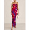 imagePRETTYGARDEN Womens Summer Printed Tube Maxi Dress Strapless Bodycon Sleeveless Night Out Long DressesNavy Red Flower