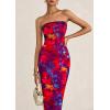 imagePRETTYGARDEN Womens Summer Printed Tube Maxi Dress Strapless Bodycon Sleeveless Night Out Long DressesNavy Red Flower