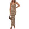 imagePRETTYGARDEN Womens 2025 Spring Summer Bodycon Midi Dress Sleeveless Striped Ribbed Knit Sundress Beach Vacation Tank DressKhaki