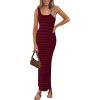 imagePRETTYGARDEN Womens 2025 Spring Summer Bodycon Midi Dress Sleeveless Striped Ribbed Knit Sundress Beach Vacation Tank DressWine Red