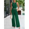imagePRETTYGARDEN Spring Two Piece Sets For Women 2025 Ribbed Knit Crew Neck Sleeveless Tank Tops Wide Leg Pants Casual Lounge SetGreen