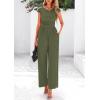 imagePRETTYGARDEN Summer Jumpsuits for Women Dressy 2025 Ribbed Cap Sleeve Wide Leg Pants Rompers Elegant Casual One Piece OutfitsArmy Green