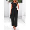 imagePRETTYGARDEN Summer Jumpsuits for Women Dressy 2025 Ribbed Cap Sleeve Wide Leg Pants Rompers Elegant Casual One Piece OutfitsBlack