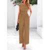 imagePRETTYGARDEN Summer Jumpsuits for Women Dressy 2025 Ribbed Cap Sleeve Wide Leg Pants Rompers Elegant Casual One Piece OutfitsCamel