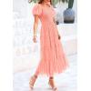 imagePRETTYGARDEN Womens Smocked Midi Tulle Dress 2025 Summer Puffy Short Sleeve Square Neck Ruffle Wedding Guest Party DressesCoral Pink