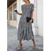 imagePRETTYGARDEN Womens Summer Casual Boho Dress Floral Print Ruffle Puff Short Sleeve Flowy Midi Beach Party DressesBlackWhite