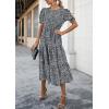 imagePRETTYGARDEN Womens Summer Casual Boho Dress Floral Print Ruffle Puff Short Sleeve Flowy Midi Beach Party DressesBlackWhite