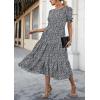 imagePRETTYGARDEN Womens Summer Casual Boho Dress Floral Print Ruffle Puff Short Sleeve Flowy Midi Beach Party DressesBlackWhite