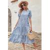 imagePRETTYGARDEN Womens Summer Casual Boho Dress Floral Print Ruffle Puff Short Sleeve Flowy Midi Beach Party DressesBlue