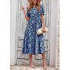 imagePRETTYGARDEN Womens Summer Casual Boho Dress Floral Print Ruffle Puff Short Sleeve Flowy Midi Beach Party DressesBlue Apricot