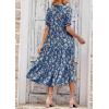 imagePRETTYGARDEN Womens Summer Casual Boho Dress Floral Print Ruffle Puff Short Sleeve Flowy Midi Beach Party DressesBlue Apricot