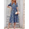 imagePRETTYGARDEN Womens Summer Casual Boho Dress Floral Print Ruffle Puff Short Sleeve Flowy Midi Beach Party DressesBlue Apricot