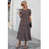 imagePRETTYGARDEN Womens Summer Casual Boho Dress Floral Print Ruffle Puff Short Sleeve Flowy Midi Beach Party DressesCoffee