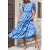imagePRETTYGARDEN Womens Summer Casual Boho Dress Floral Print Ruffle Puff Short Sleeve Flowy Midi Beach Party DressesFloral Blue