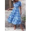 imagePRETTYGARDEN Womens Summer Casual Boho Dress Floral Print Ruffle Puff Short Sleeve Flowy Midi Beach Party DressesFloral Blue