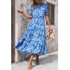 imagePRETTYGARDEN Womens Summer Casual Boho Dress Floral Print Ruffle Puff Short Sleeve Flowy Midi Beach Party DressesFloral Blue