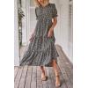 imagePRETTYGARDEN Womens Summer Casual Boho Dress Floral Print Ruffle Puff Short Sleeve Flowy Midi Beach Party DressesNavy Floral