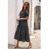 imagePRETTYGARDEN Womens Summer Casual Boho Dress Floral Print Ruffle Puff Short Sleeve Flowy Midi Beach Party DressesPolk Black