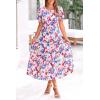 imagePRETTYGARDEN Womens Summer Casual Boho Dress Floral Print Ruffle Puff Short Sleeve Flowy Midi Beach Party DressesPrint Multicolored