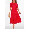 imagePRETTYGARDEN Womens Summer Casual Boho Dress Floral Print Ruffle Puff Short Sleeve Flowy Midi Beach Party DressesPrint Red