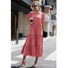 imagePRETTYGARDEN Womens Summer Casual Boho Dress Floral Print Ruffle Puff Short Sleeve Flowy Midi Beach Party DressesRed