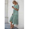 imagePRETTYGARDEN Womens Summer Casual Boho Dress Floral Print Ruffle Puff Short Sleeve Flowy Midi Beach Party DressesSolid Green