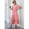 imagePRETTYGARDEN Womens Summer Casual Boho Dress Floral Print Ruffle Puff Short Sleeve Flowy Midi Beach Party DressesSolid Grey Pink