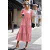 imagePRETTYGARDEN Womens Summer Casual Boho Dress Floral Print Ruffle Puff Short Sleeve Flowy Midi Beach Party DressesSolid Grey Pink