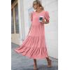 imagePRETTYGARDEN Womens Summer Casual Boho Dress Floral Print Ruffle Puff Short Sleeve Flowy Midi Beach Party DressesSolid Grey Pink