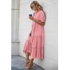 imagePRETTYGARDEN Womens Summer Casual Boho Dress Floral Print Ruffle Puff Short Sleeve Flowy Midi Beach Party DressesSolid Grey Pink