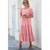 imagePRETTYGARDEN Womens Summer Casual Boho Dress Floral Print Ruffle Puff Short Sleeve Flowy Midi Beach Party DressesSolid Grey Pink