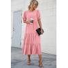 imagePRETTYGARDEN Womens Summer Casual Boho Dress Floral Print Ruffle Puff Short Sleeve Flowy Midi Beach Party DressesSolid Grey Pink