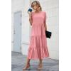 imagePRETTYGARDEN Womens Summer Casual Boho Dress Floral Print Ruffle Puff Short Sleeve Flowy Midi Beach Party DressesSolid Grey Pink