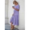 imagePRETTYGARDEN Womens Summer Casual Boho Dress Floral Print Ruffle Puff Short Sleeve Flowy Midi Beach Party DressesSolid Purple