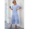 imagePRETTYGARDEN Womens Summer Casual Boho Dress Floral Print Ruffle Puff Short Sleeve Flowy Midi Beach Party DressesSolid Sky Blue
