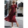 imagePRETTYGARDEN Womens Summer Casual Boho Dress Floral Print Ruffle Puff Short Sleeve Flowy Midi Beach Party DressesSolid Wine Red