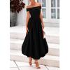 imagePRETTYGARDEN Womens Summer Off Shoulder Sleeveless Midi Dress Cocktail A Line Flowy Wedding Guest Dresses with PocketsBlack