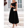 imagePRETTYGARDEN Womens Summer Off Shoulder Sleeveless Midi Dress Cocktail A Line Flowy Wedding Guest Dresses with PocketsBlack