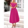 imagePRETTYGARDEN Womens Summer Off Shoulder Sleeveless Midi Dress Cocktail A Line Flowy Wedding Guest Dresses with PocketsRose Red