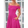imagePRETTYGARDEN Womens Summer Off Shoulder Sleeveless Midi Dress Cocktail A Line Flowy Wedding Guest Dresses with PocketsRose Red