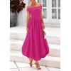 imagePRETTYGARDEN Womens Summer Off Shoulder Sleeveless Midi Dress Cocktail A Line Flowy Wedding Guest Dresses with PocketsRose Red