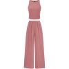 imagePRETTYGARDEN Spring Two Piece Sets For Women 2025 Ribbed Knit Crew Neck Sleeveless Tank Tops Wide Leg Pants Casual Lounge SetDusty Pink