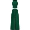 imagePRETTYGARDEN Spring Two Piece Sets For Women 2025 Ribbed Knit Crew Neck Sleeveless Tank Tops Wide Leg Pants Casual Lounge SetGreen